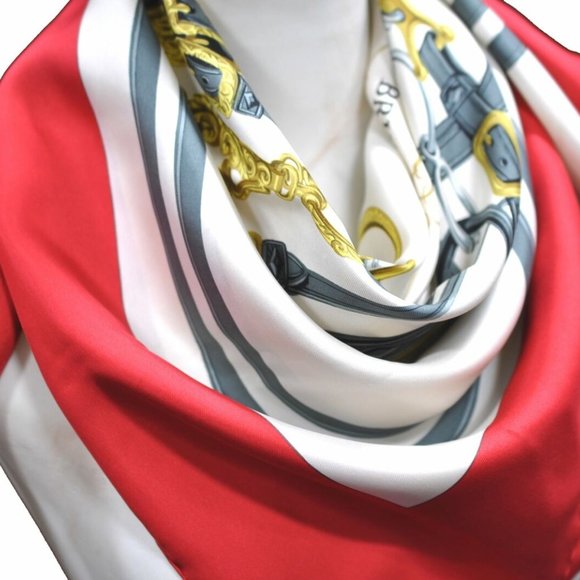 Authentic HERMES Carre 90 Scarf "BRIDES de GALA par" Silk Red - Picture 3 of 12